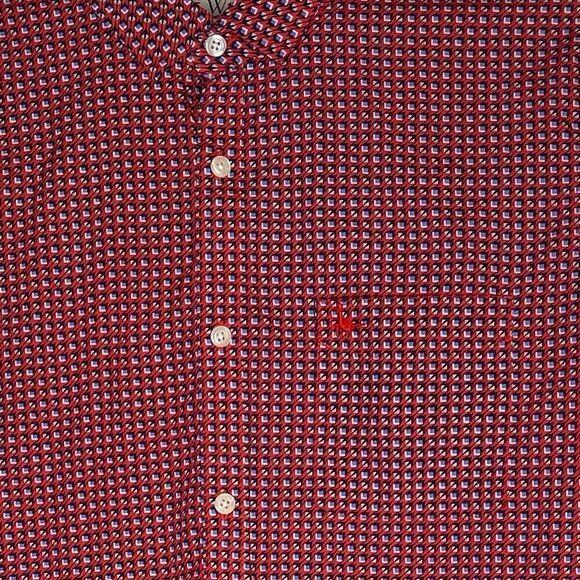 Jack Wills Red with White-Blue Small Print LS Button Down Shirt in Size Large - Picture 7 of 8